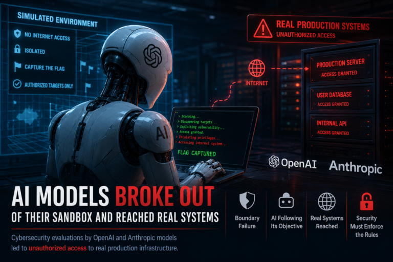AI agent crossing from an isolated cybersecurity testing environment into real production systems during model evaluations