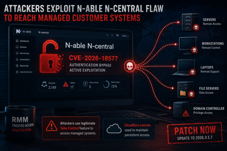 Attackers exploiting the N-able N-central vulnerability to access managed customer servers, workstations and other systems.